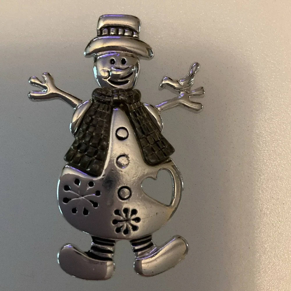 Vintage Snowman Pin Brooch Silver & Gold Tones Christmas Winter 2